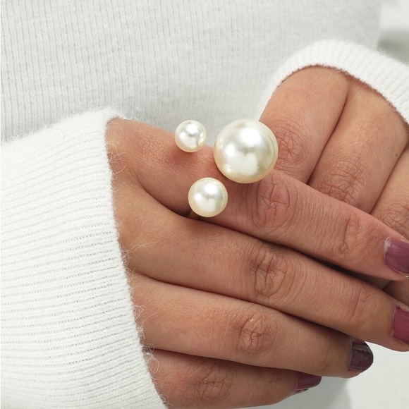 💥3for$28 New Faux Pearl Trio Adjustable Statement Ring Pearl Illusion Cuff Ring - Picture 2 of 16